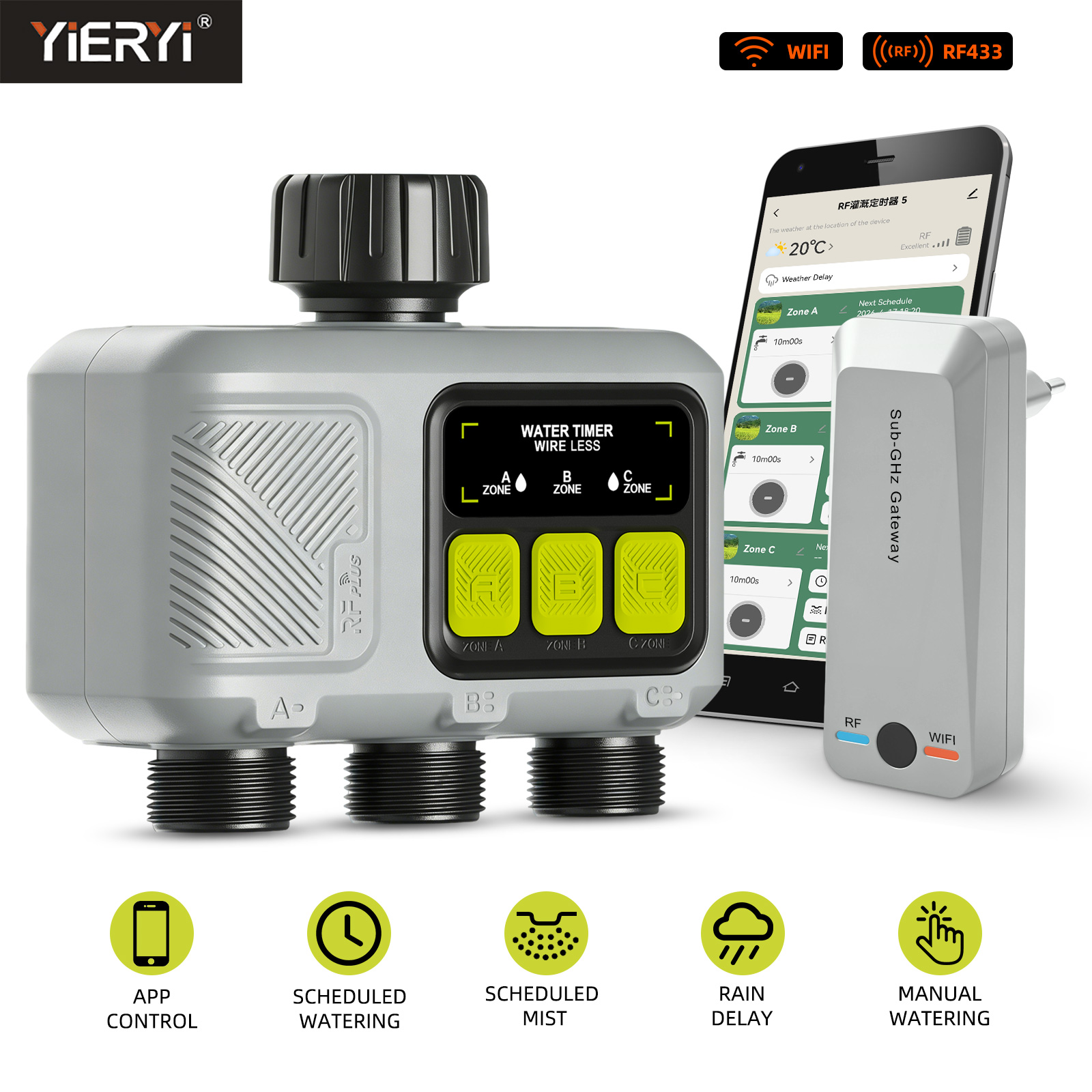 Smart Garden Zone - Yieryi 3-Zonen Smart WLAN-Bewässerungstimer Gartenbewässerungssteuerung mit